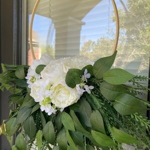 HANDMADE Hoop Wreath | White Peony & Greenery | Minimal Farmhouse Door Decor
